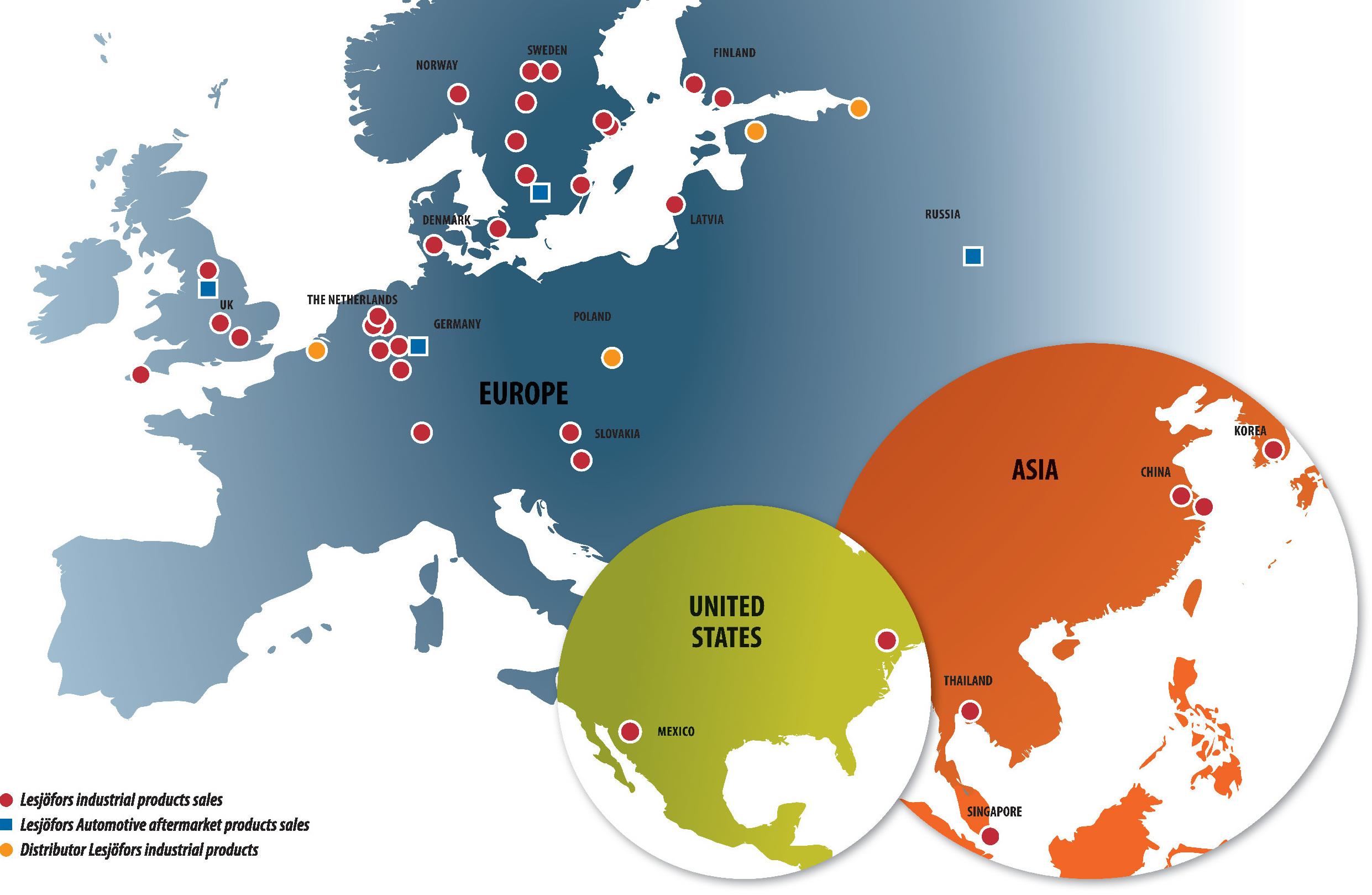 Wire spring suppliers' map of coverage, including Ireland, the UK, Europe, and the Americas